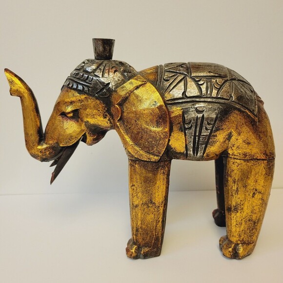 Wooden Handmade Hand Carving And Painting Elephant - Picture 1 of 12